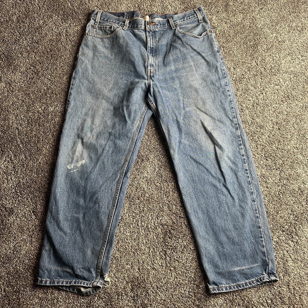 Levi Strauss Signature Relaxed Fit Jeans Mens 38 Light Wash Denim Distressed Fit